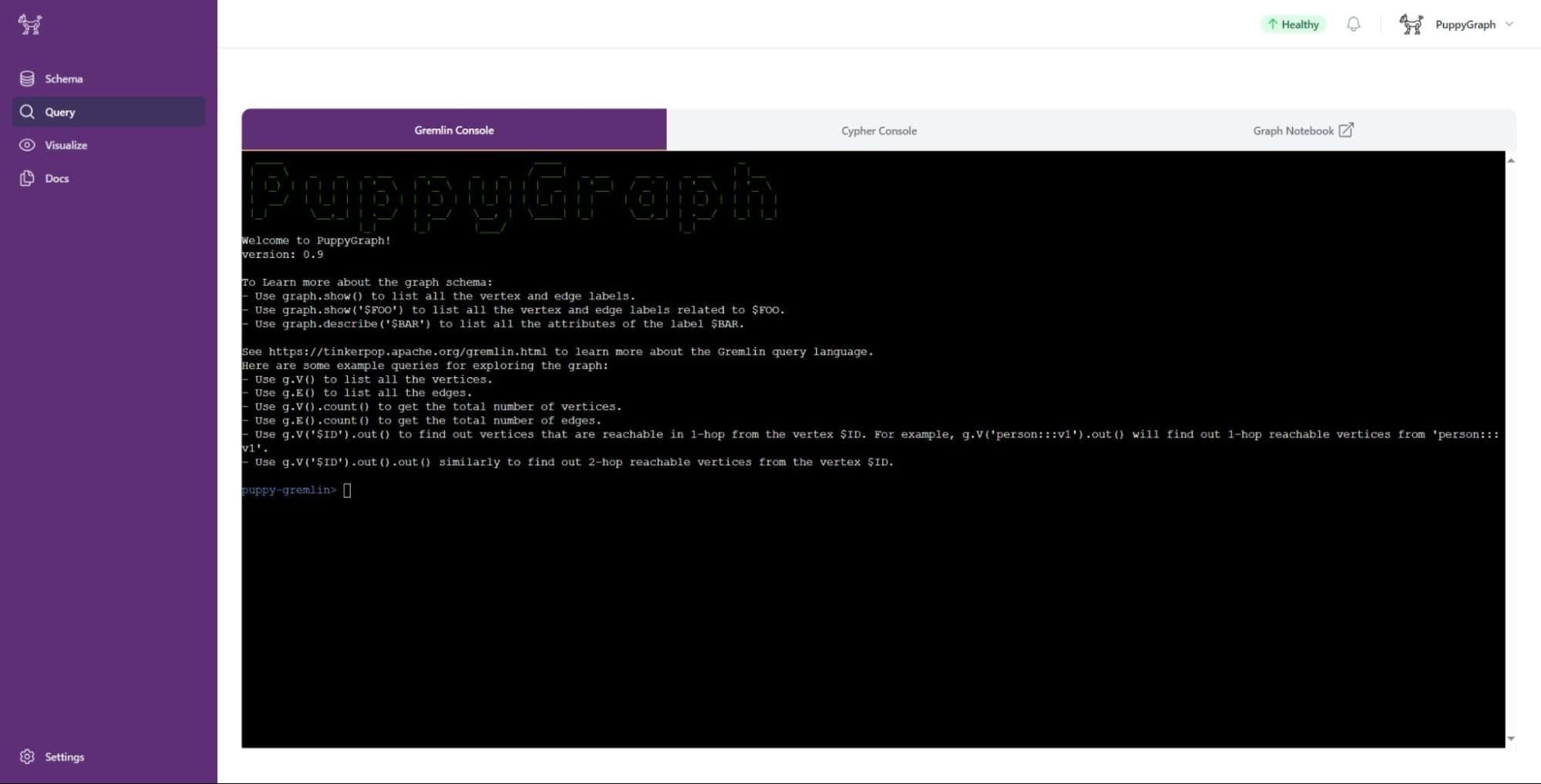 puppygraph gremlin console