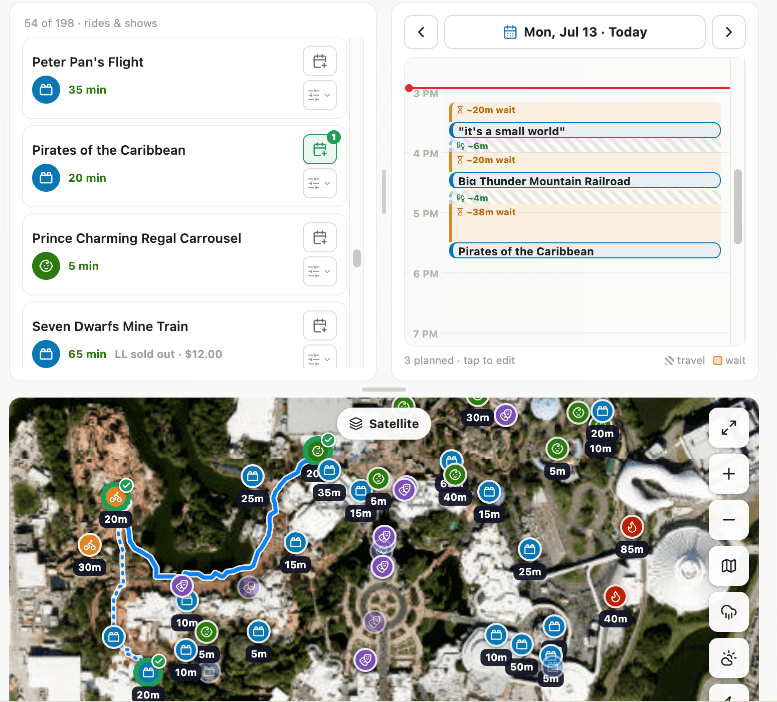 Calendar view plus map that includes turn by turn directions