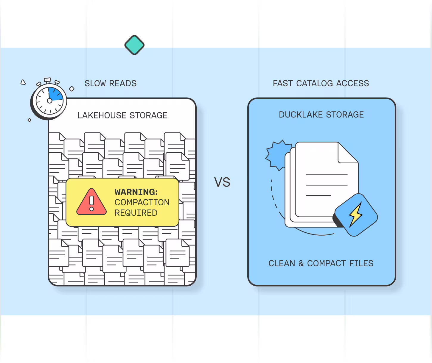MotherDuck automatically handles compaction, performance tuning, and garbage collection for DuckLake