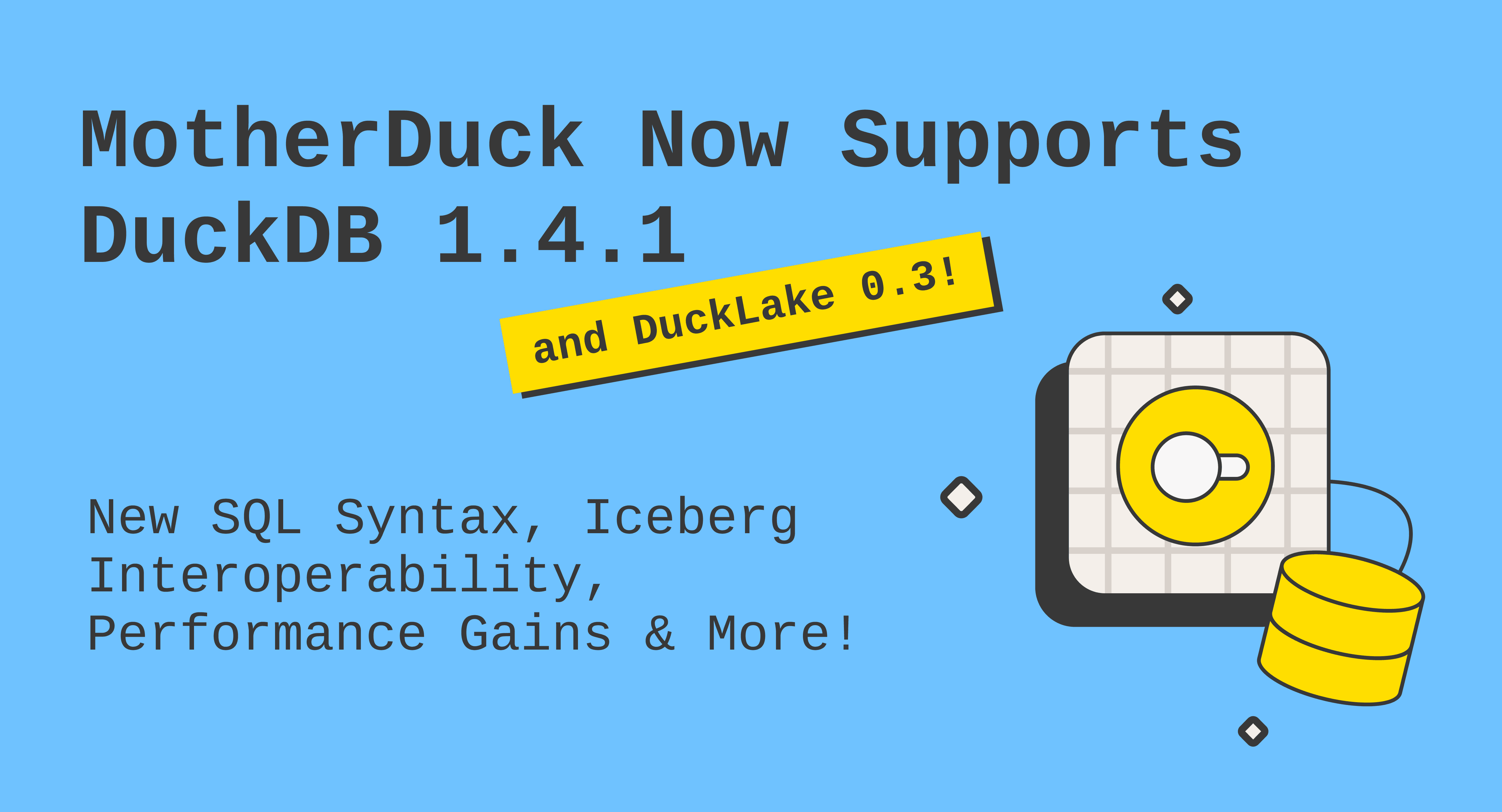 DuckDB 1.4.1 and DuckLake 0.3 Land in MotherDuck: New SQL Syntax, Iceberg Interoperability, and Performance Gains