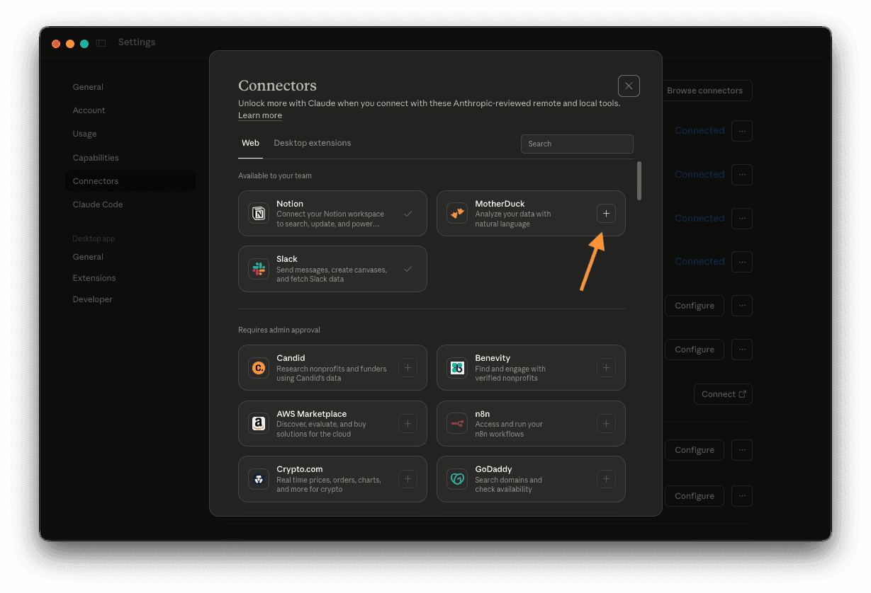 Add the Claude Connector