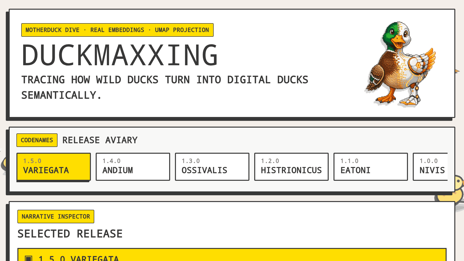 Duckmaxxing: Tracing How Wild Ducks Turn Into Digital Ducks on DuckDB
