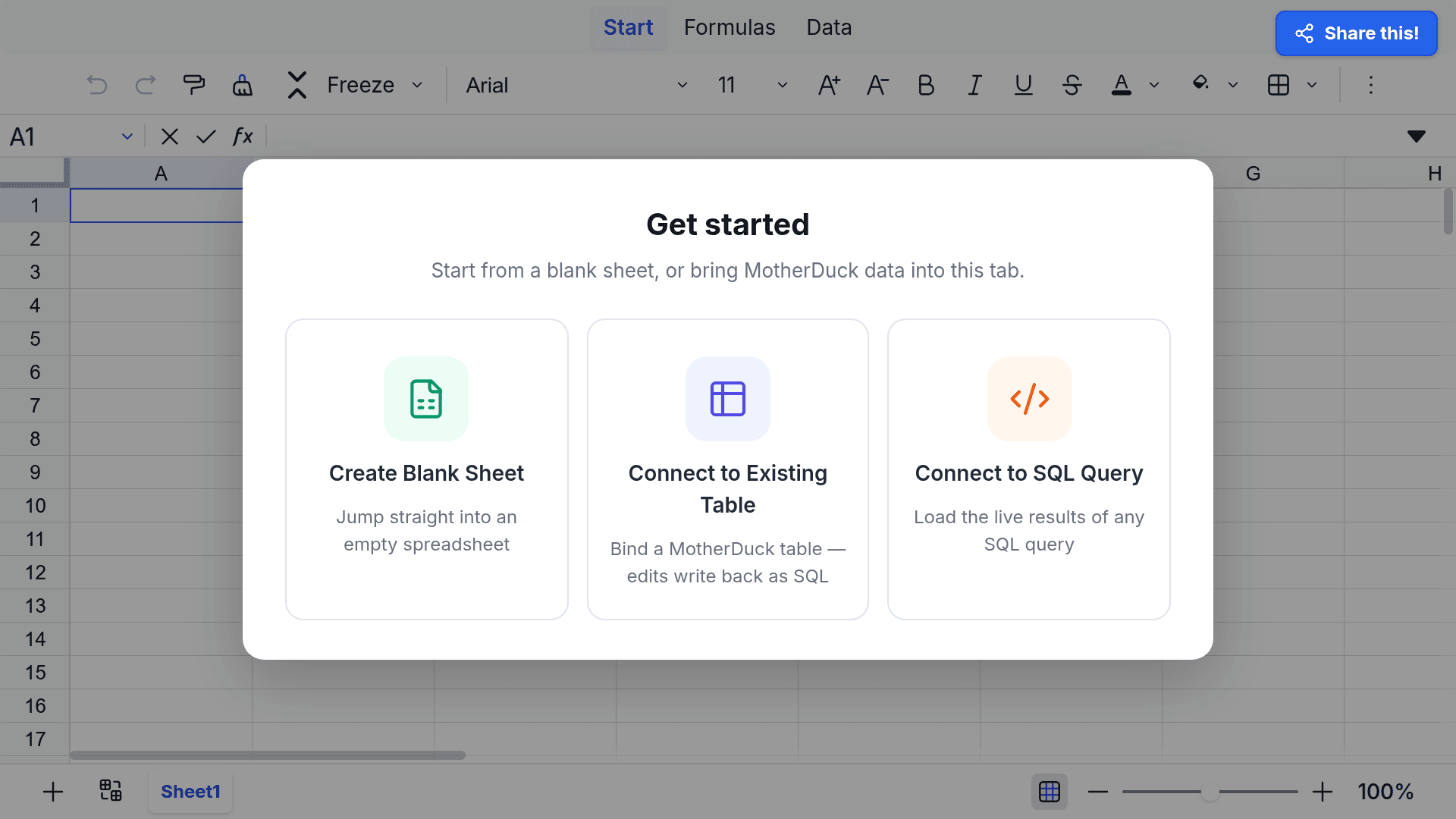 Screenshot of Spreadsheets with Shareable URL