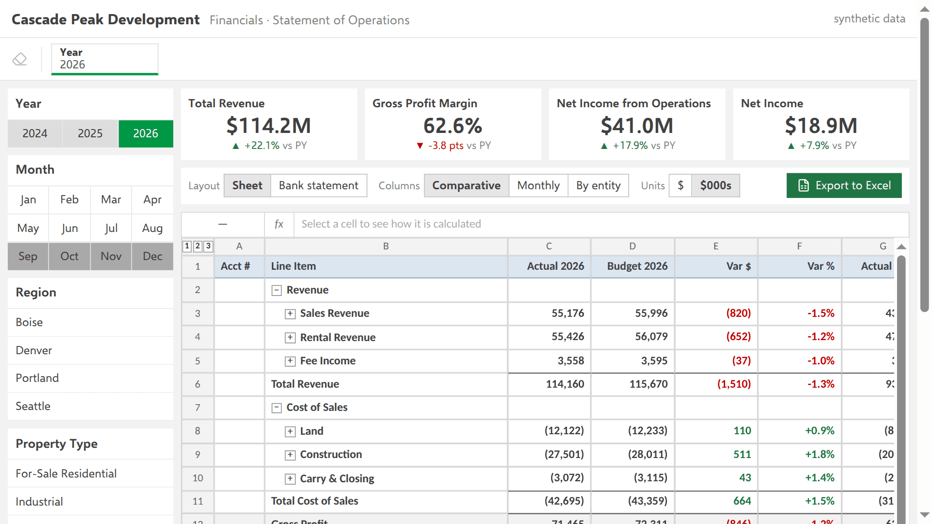 Real Estate Development P&L – Bank-Ready Statement