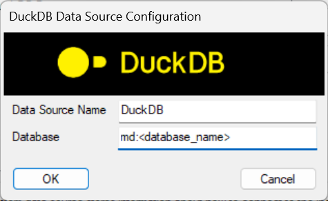 DuckDB ODBC configuration for MotherDuck