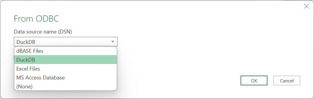 From ODBC dialog in Excel